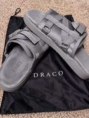 Draco Men's Gray Suede Slide Sandals with Adjustable Straps